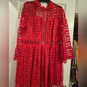 SHEIN Red Lace Dress